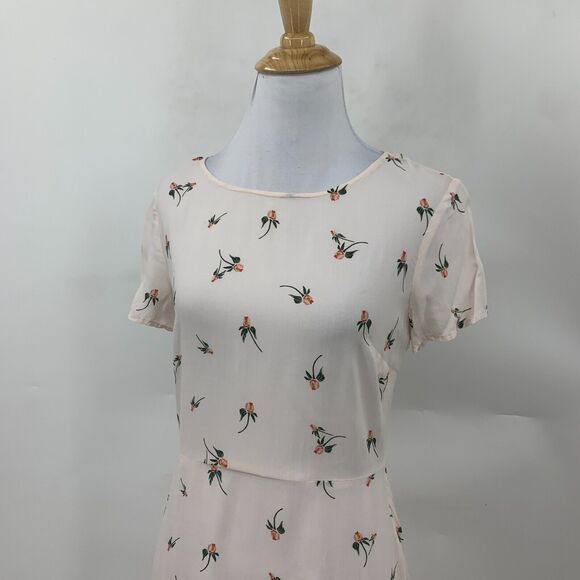 Free People Dress Womens 0 Light Pink Floral Keyhole Back Short Sleeve A Line - Picture 3 of 15
